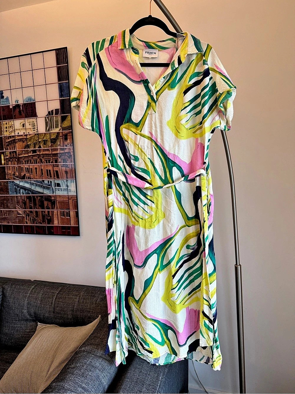 FRNCH Abstract Print Midi Dress Small